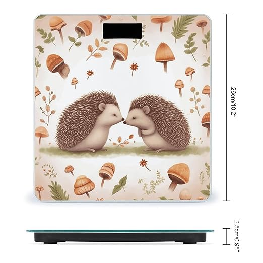 Nature Lovely Hedgehog Lovers Scale for Body Weight High Precision Digital Weight Scales with LCD Display Anti-Slip Sturdy Slim Tempered Glass Bathroom Scale for Home Use