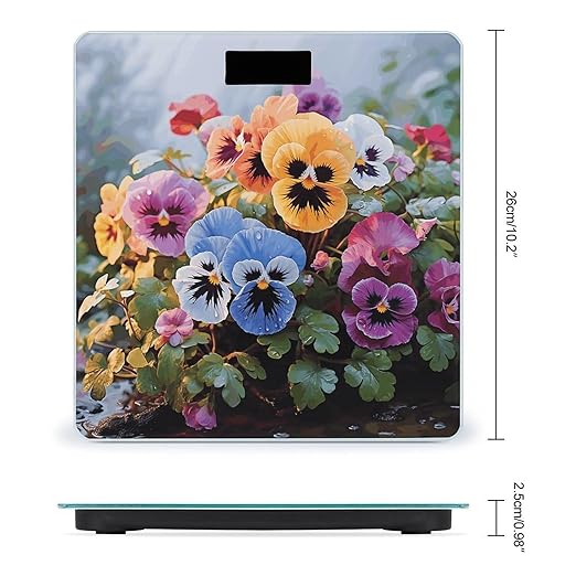 Pansy FlowersScale for Body Weight with LCD High Precision Weighing Scales Fashion Sturdy Tempered Glass Weight Scales Easy-to-Read Digital Bathroom Scale for Daily 400lb
