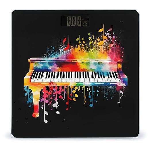 Colorful Piano Keyboard Music Note Scale for Body Weight Safe Rounded Corners Tempered Glass Digital Bathroom Scale LED Display 400lb Capacity Weight Scales with High Precision Sensors