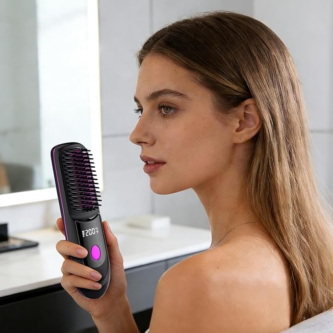 Rechargeable Hair Straightener - Cordless Styling Comb Tool USB Charging with Portable Design Wireless with Fast Heating Hair Styler Anti Scald Straightening Brush for Travel Use