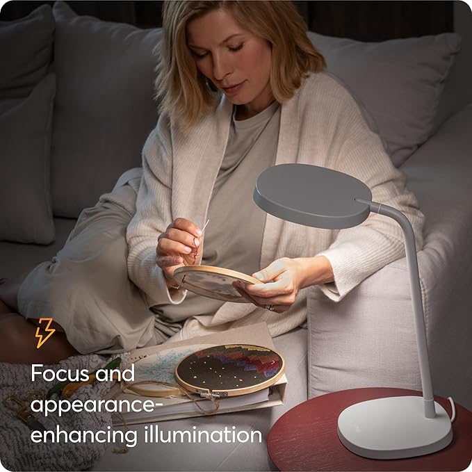 Lumie Task - 10000 Lux Adjustable Bright Light Therapy Desk Lamp for Mood and Energy Boost and Winter Blues Relief Crystal Clear Illumination and Maximum Visual Comfort - White Mist