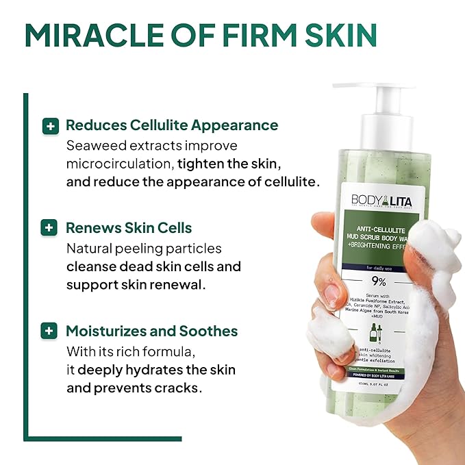 Anti Cellulite Mud Scrub Body Wash Reduces Cellulite Gentle Exfoliating Improves Skin Texture Provides a Smoother Look 5.07 Fl Oz (6)