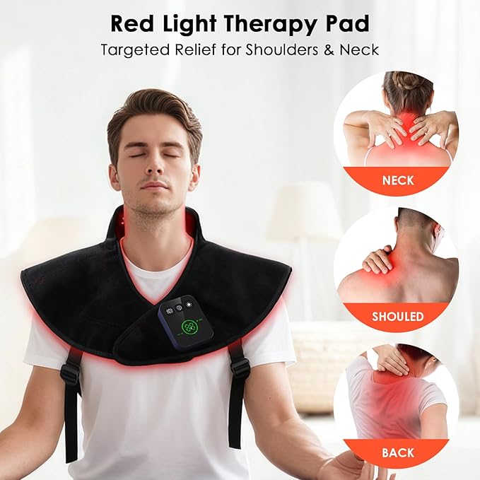 Red Light Therapy Neck Wrap Rechargeable Infrared Light Therapy Pad with Massage and Timer Wearable 660nm &amp 850nm Light Wrap for Home Use
