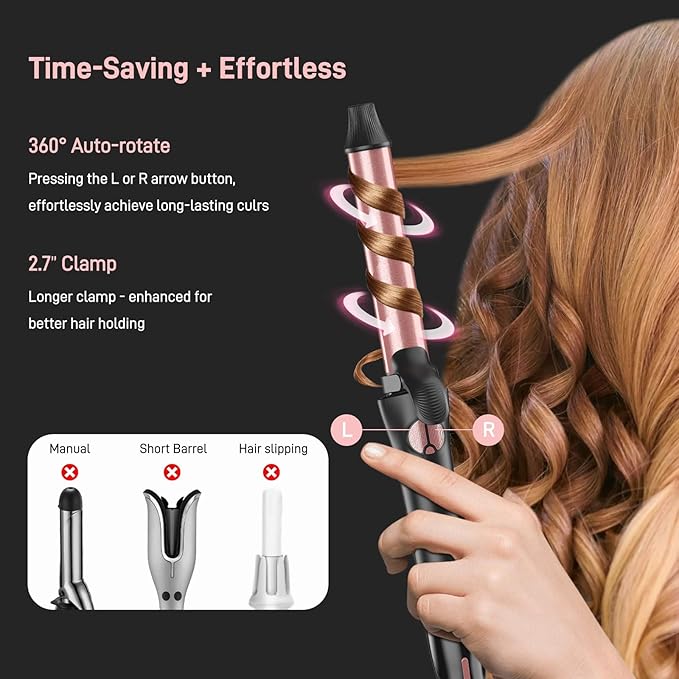 3in1 Automatic Rotating Curling Iron with Interchangeable Curling Wand 3/4 1 1/4 1 Inch