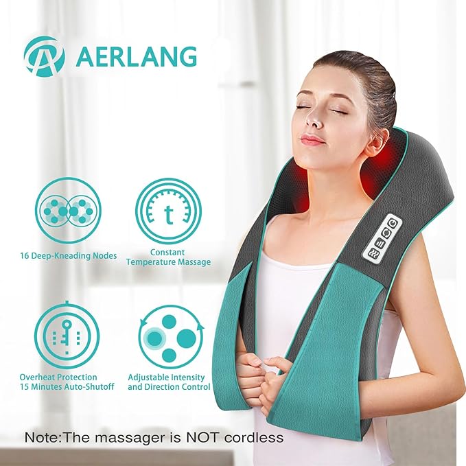 AERLANG Fathers Day Dad Gifts Neck MassgerShiatsu Neck and Back Massager with Heating Neck and Shoulder Massager Deep Kneading Pillow for Massage Home Office Car Use Gifts for Women Men Dad Mom