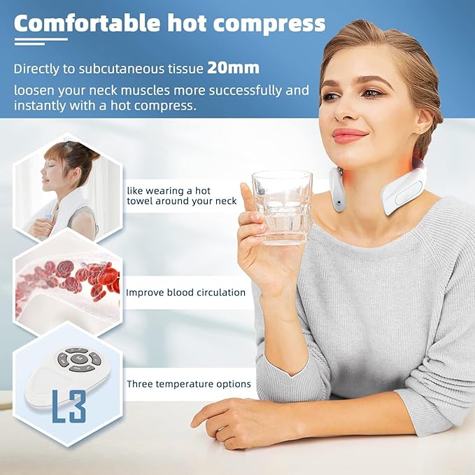 Tianfucen Cordless Neck Massager with Heat3 Model 15 Levels Electric Neck Massager for Pain RelievePortable Massager Neck Relaxer.