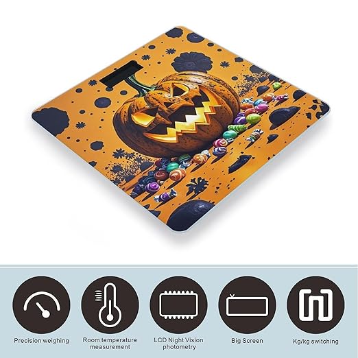 Halloween Pumpkin Monster Scale for Body Weight Highly Accurate Digital Bathroom Body Scale Digital Bathroom Scales for People Anti-Slip Large LCD Display Smart Scales