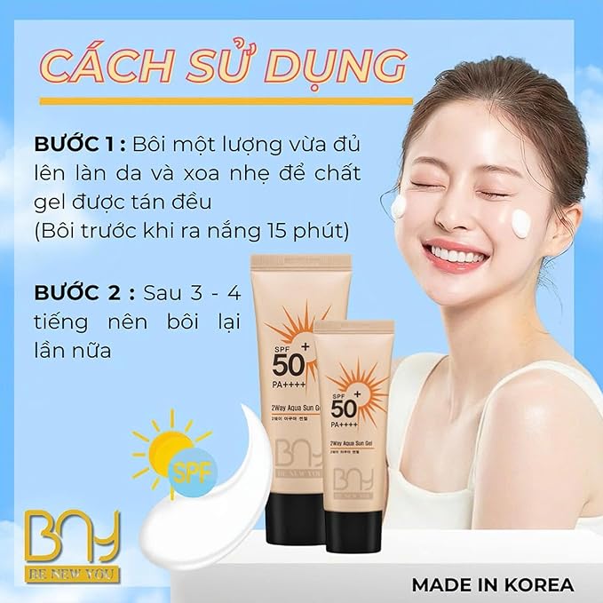 2 Pack x 30ml Be New You (BNY) Sun Gel SPF 50+ PA++++ Korean Sunscreen For All Skin Types