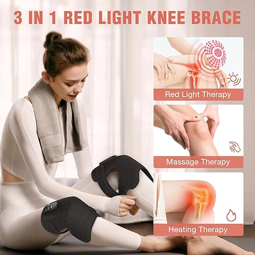 Red Light Therapy &amp Vibration Massage Knee Brace 660nm&amp850nm Near Infrared Light Therapy Heated Knee Massager for Pain Relief A Pair of Knee WrapHeating Pad for Faster Recovery