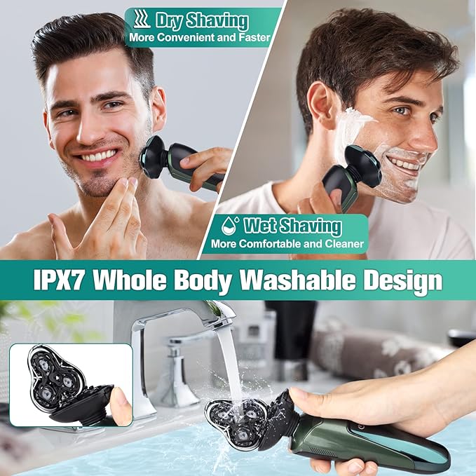 Electric Razor for Men 3-in-1 Shaver with Floating Blades for Nose Hair &ampSideburnsReplacement Blades Pop-up Trimmer IPX7 Waterproof Travel Lock Wet &amp Dry Use Face Shaving Grooming Trave