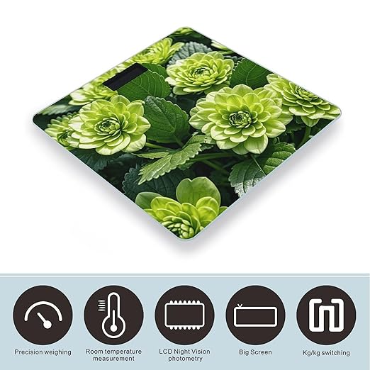 Green Floral Scale for Body Weight Digital Bathroom Scale Toughened Glass High Precision Scales for Body Weight with Large LCD Backlight Display Weight Scales
