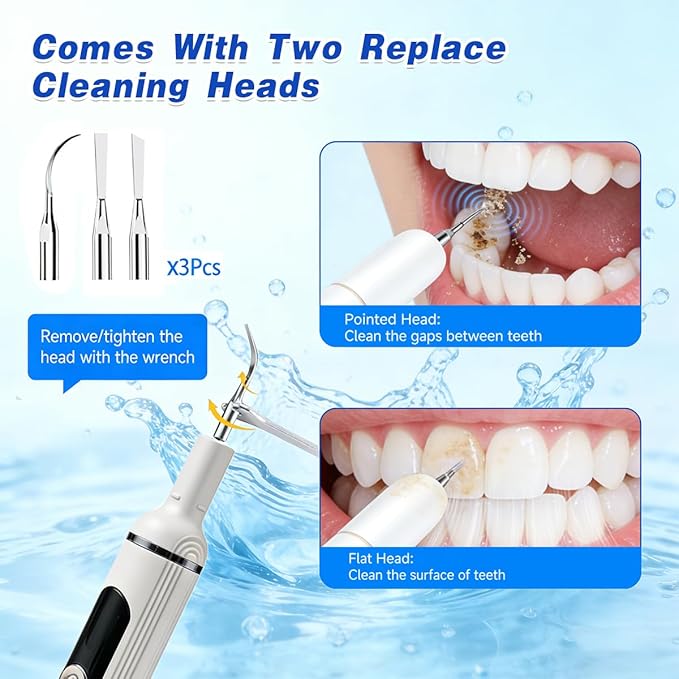 Ultimate Electric Teeth Cleaner - Ultrasonic Tooth Cleaning Violet Light Protection 316F Stainless Steel Heads 5-Speed Modes IPX6 Waterproof Oral Care Kit with 11 Accessories‌ (White)