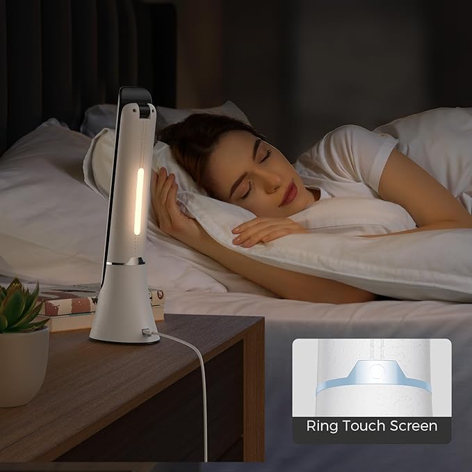 Light Therapy Lamp 10000 LUX UV-Free LED Sunlight Light Full Spectrum Mood Light Happy lamp Touch Control Desk Lamp with Night Light Function Work Office Home -White