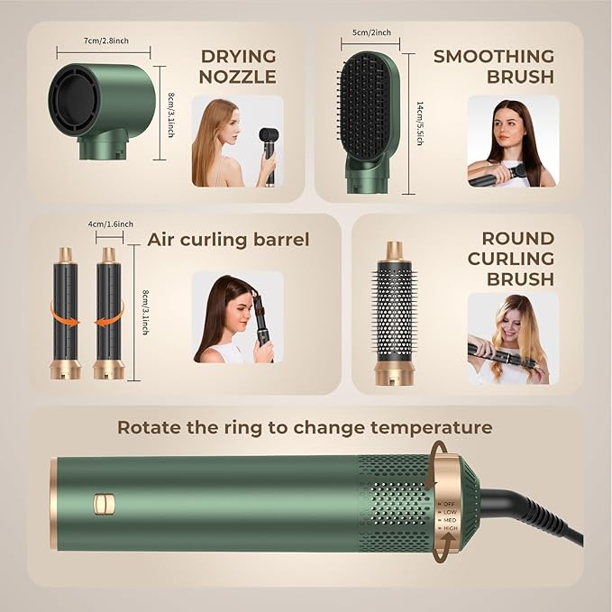 5 in 1 Blow Dryer Brush Negative Ion Hair Dryer Brush Set Upgrade Hot Air Brush Air Styler Curling Wrap Air Curler Curling Iron Hair Styling Tools As A Gift for Straight/Curl/Drying/Smoothing