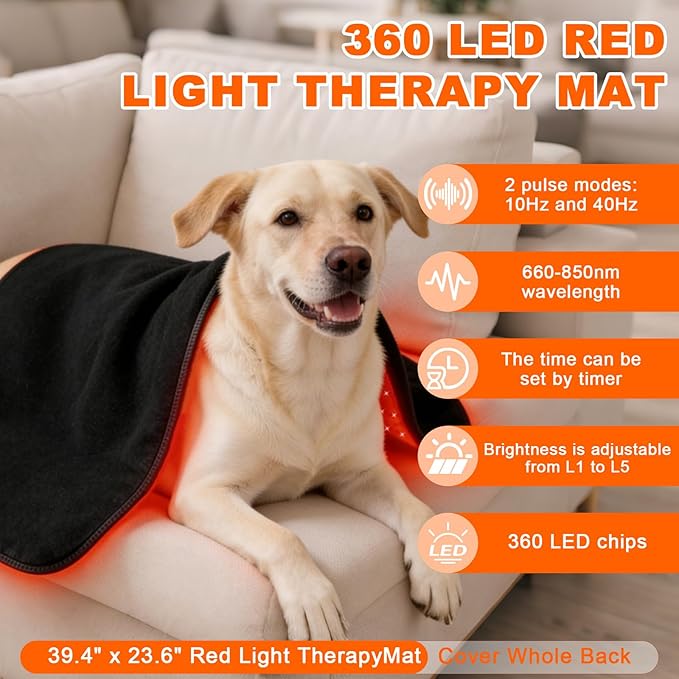 Red Light Therapy Mat for Dogs 23.6 x 39.4 Inches Pet Light Therapy Mat 360 LED Beads 660nm &amp 880nm Light Timer and Controller for Dog Back Waist Legs