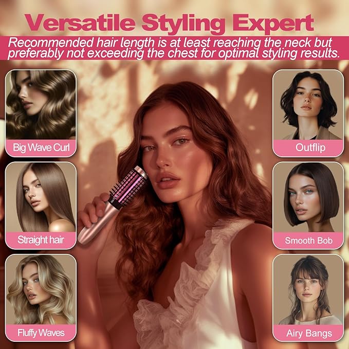 Youbella Cordless Hair Curling Iron Brush Mini Travel Hot Straightener Comb 3-in-1 Portable Wave Curling Wand 1.5″ Ionic Heated Brush USB Rechargeable Hair Curler Pink – No Automatic Rotation