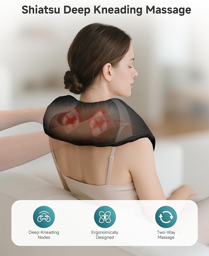 Snailax Cordless Neck Massager with Heat Rechargeable Shiatsu Neck Back Massager for Pain Relief Deep Tissue 4D Knead Shoulder Massager Pillow Gifts/Presents for Mom Dad Black