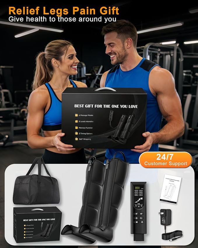 FSA-HSA Eligible Massager - Leg Massager for Circulation and Pain Relief FSA Foot Massager with 6 Modes 8 Intensities 3 Timers Leg Relaxation Pressure for Muscle Gift for Him Her (BlackMedium)