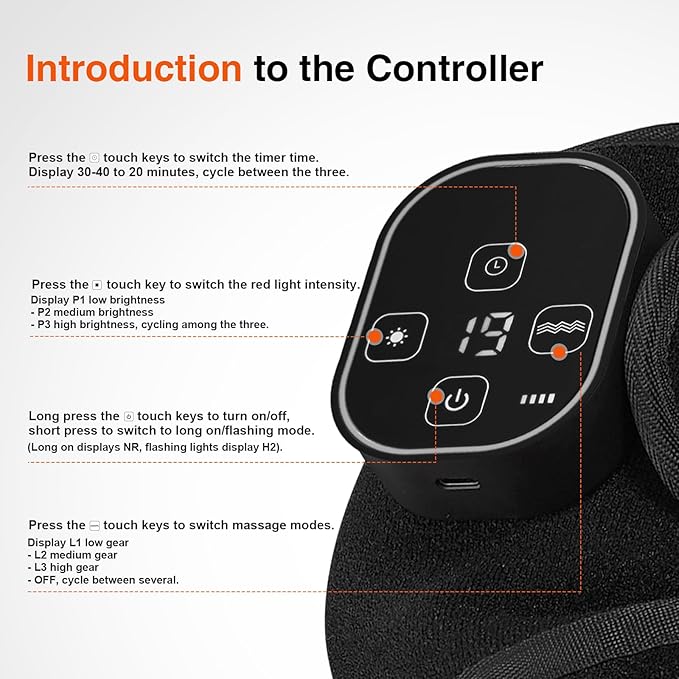 Red Light Knee Brace with Vibration Massage Cordless Knee Massager with Heat and Red Light Therapy Infrared RedLight Therapy Wrap for Knee Joint Heated Therapy Device 660nm&amp850nm Blank