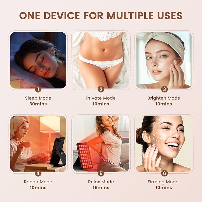 INTEO Red Light Therapy for Face and Body Portable Red Light Therapy with Protective Goggles 850nm Infrared Red Light Therapy with 6 Modes