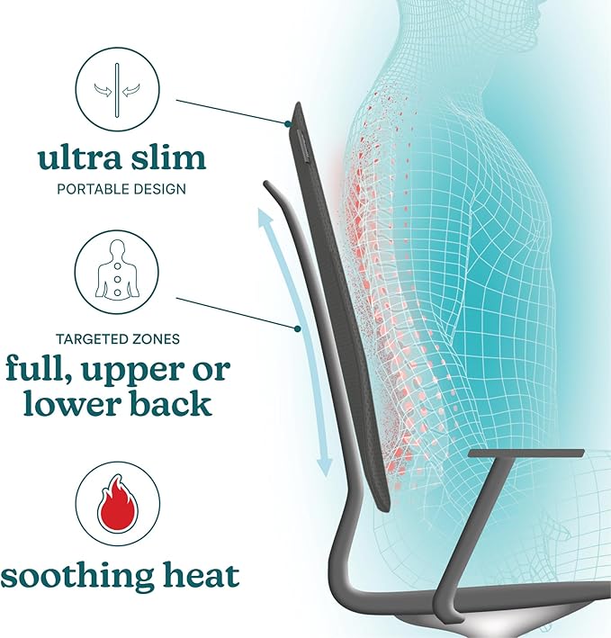 HoMedics Ultra Slim Shiatsu Massage Cushion with Heat – Full Back Coverage Deep Kneading Massage 3 Zone Control (Upper/Lower/Full) Soothing Heat Slim Profile Portable Design Fits Most Chairs