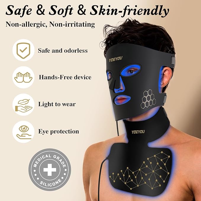 Red Light Therapy for Face and Neck 850nm Infrared &amp Red Light Mask 4 Modes LED Face Mask Light Therapy with Neck Masks 2600mAh Rechargeable Portable Skincare Device at Home &amp Travel