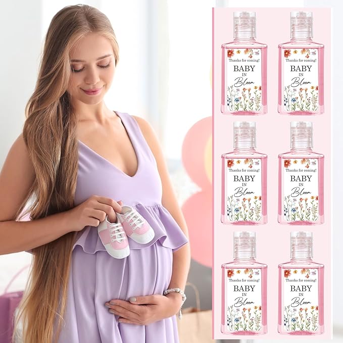 24 Pcs Wildflower Baby in Bloom Hand Sanitizer Flower Baby Shower Appreciation Gifts Thanks for Coming 1fl oz Travel Size Hand Sanitizer Bulk for Women Guests Party Favors