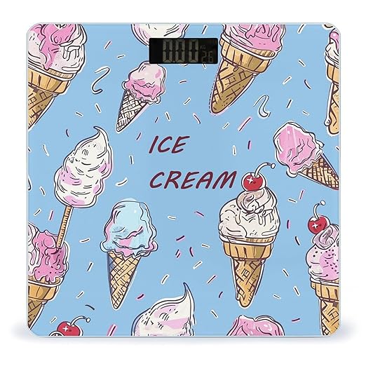 Digital Bathroom Scale for Body Weight Scale with Bright LCD Display High Accuracy Step-On Technology Auto On/Off Ice Cream Hand Drawn Digital Scales 400 Lbs /180kg