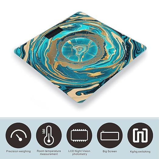 Turquoise Blue Gold Marble Scale for Body Weight Highly Accurate Digital Bathroom Body Scale Digital Bathroom Scales for People Anti-Slip Large LCD Display Smart Scales