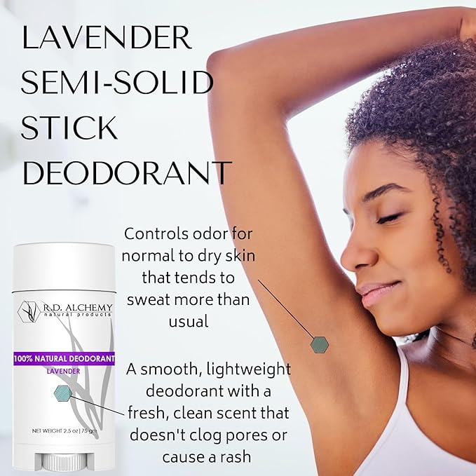 RD ALCHEMY - LAVENDER - Best 100% Natural &amp Organic Semi-Solid Stick Deodorant. Free of Aluminum Baking Soda Parabens Synthetic Fragrance Propylene Glycol! - Get Fresh Today!