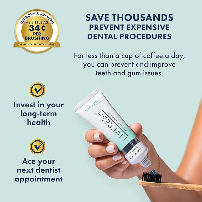 LIVFRESH Toothpaste Gel Clinically Proven to Remove Plaque 250% Better Improves Gum Health 190% Better Prevents &amp Reduces Tartar Freshens Breath SLS Free Dental Gel Wintergreen 3 Pack