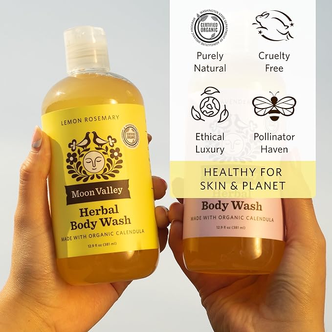 Herbal Body Wash Lemon Rosemary by Moon Valley All Natural Ingredients No Parabens Vegan Moisturizing Essential Oils Two Pack