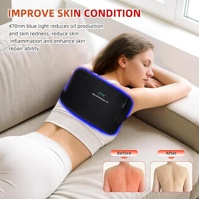 UTK Red &amp Blue Light Therapy Pad for Body 3-in-1 LED Bead Light Therapy Belt with Timer Remote Control 470nm Blue Light &amp 660nm Red Light &amp 850nm Infrared Light Therapy for Back Waist Sh