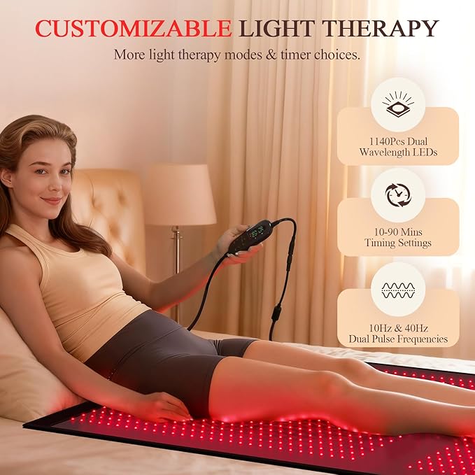 Red-Light Therapy Mat for Full Body: 67''X33'' Infrared Blanket - 660nm &amp 850nm Dual Wavelength with 1140pcs LEDs Pad Wrap Back Hip Knee Legs for Women for Home Use