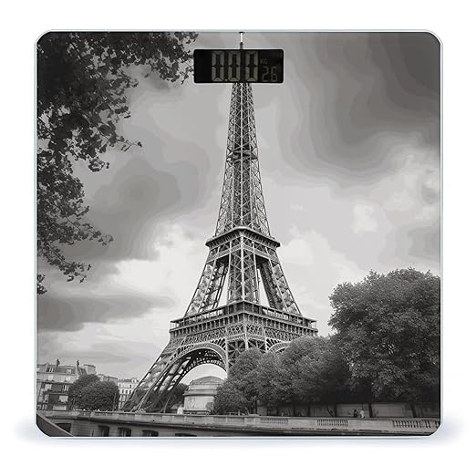 Tower Paris Scale for Body Weight Anti-Slip Tempered Glass Digital Bathroom Scales Clear LCD Display Weighing Scale Safe Rounded Corners Smart Scales