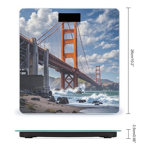 Golden Gate Bridge Bathroom Scale for Body Weight Bathroom Weighing Scales with Back Lit LED Display Sturdy Tempered Glass Body Weight Bathroom Scale 400lb Weighing