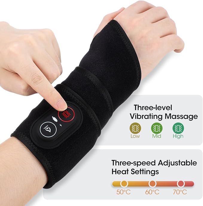 Kovarria TheraWrap Cordless 3-in-1 Red Light Therapy Wrist Wrap Rechargeable Hand Brace with 3 Heat Settings &amp 3 Vibration Levels