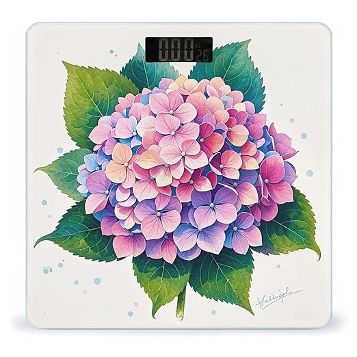 Watercolor Hydrangea Smart Scale for Body Weight Accurate Bathroom Scale with LED Display Digital Weight Scales Weighing Machine High Precision Scales for Bath Home