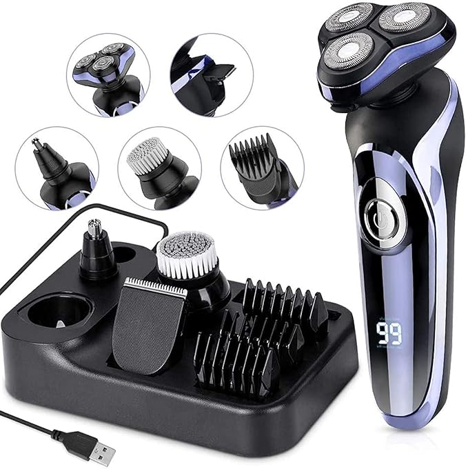 Electric Razor for Men 4 in 1 Rotary Men Shaver Beard Trimmer Electric Shaver Waterproof USB Fast Charging Cordless Beard Nose Hair Trimmer Men Electric Razor Best Gift for Dad Boyfriend