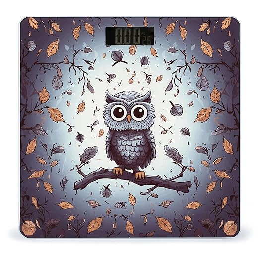 Owl Tree BranchesScale for Body Weight with LCD High Precision Weighing Scales Fashion Sturdy Tempered Glass Weight Scales Easy-to-Read Digital Bathroom Scale for Daily 400lb