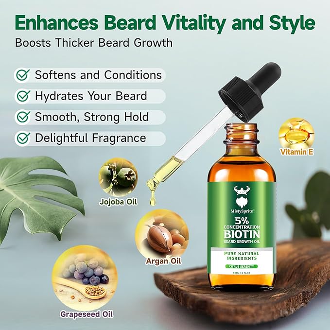 Men's Beard Growth Oil - 5% Biotin Citrus Serenity Scent 2 oz (Pack of 10) - Softens Conditions No Itch &amp Dandruff Ideal Gift
