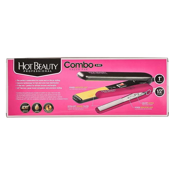 Ceramic High Heat Level Flat Irons 2-in-1 Value Pack 1 and Mini 1/2 with Free Travel Pouch