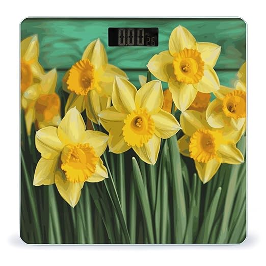 Yellow Daffodils Flowers Smart Scale for Body Weight Accurate Bathroom Scale with LED Display Digital Weight Scales Weighing Machine High Precision Scales for Bath Home