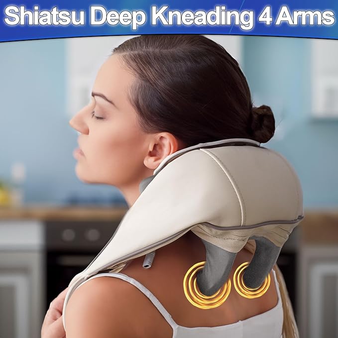 Shiatsu Neck Shoulder &amp Back Massager with Heat - Ergonomic Deep Tissue Kneading for Back and Muscle Pain Relief Cordless Electric Therapy - Portable Wireless Design with Adjustable Intensity