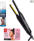 RED by KISS 3 Pcs Styling Set for Curls 0.3” Ceramic Tourmaline Pencil Flat Iron Foaming Mousse with Jamaican Black Castor Oil Ultra Strong Hair Wrapping Strips for Sleek Styles &amp Frizz Control