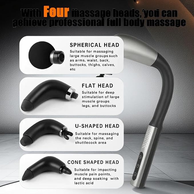 2025 new fascia gun portable massage hammer set low noise equipped with four professional replacement heads and nine adjustment levels perfect for neck back and full body massage. (Black)