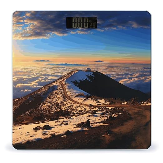 Mauna Kea Summit Sunset Scale for Body Weight Anti-Slip Tempered Glass Digital Bathroom Scales Clear LCD Display Weighing Scale Safe Rounded Corners Smart Scales