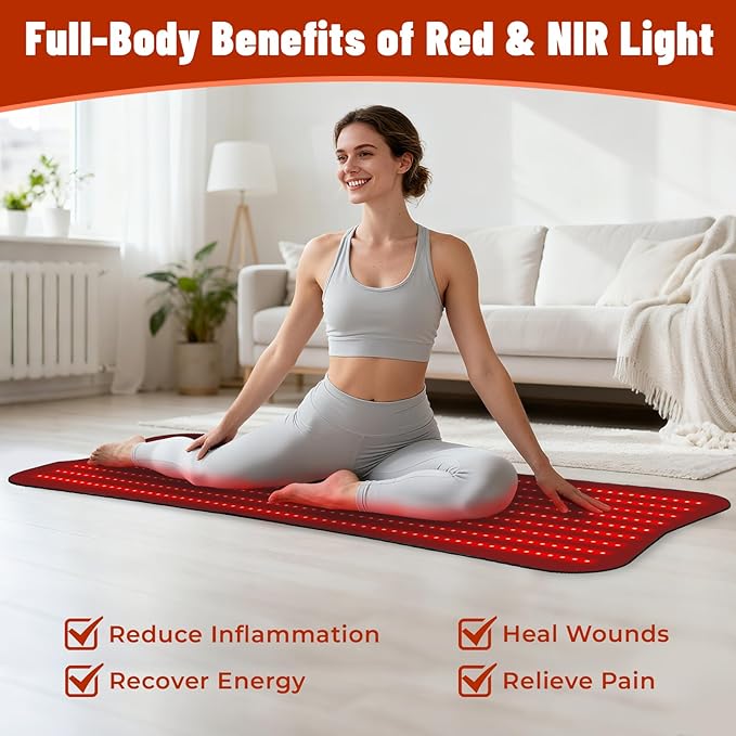 Red Light Therapy Mat for Body 60''x 24'' Red Light Therapy Pad with Controller 540pcs 2 in 1 LEDs (660nm &amp 850nm) Adjustable Timer &amp Intensity