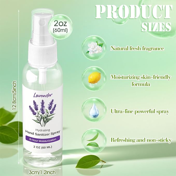 12 Pcs Hydrating Hand Sanitizer Spray with Essential Oil Scented Hand Sanitizer Spray Travel Size 2 Fl oz Pocket Bottle Christmas Stocking Stuffers Staff Gifts Homeless Care Package Supplies