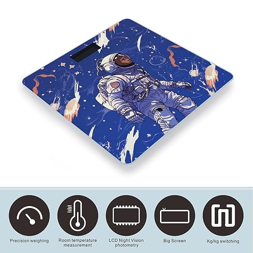 Black Astronaut on Blue Scale for Body Weight Precision Bathroom Weighing Scales with Back Lit LCD Display Sturdy Tempered Glass Body Weight Scales Digital Bathroom Scale 400lb